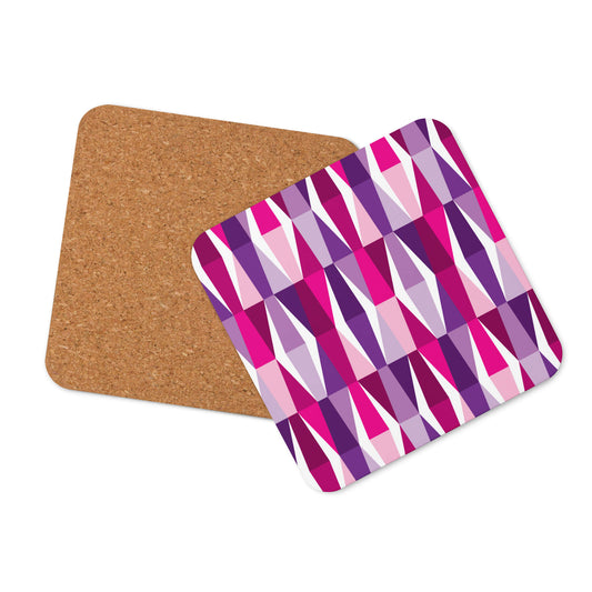 Mid Century Modern Purple LozAnges Square Single Coaster with cork bottom