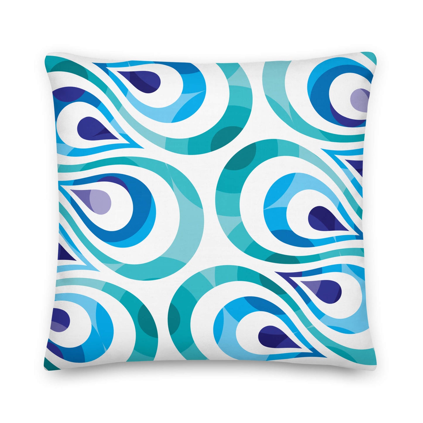 Mid Century Modern Aqua Blue TearDrops 18" Square Throw Pillow front view