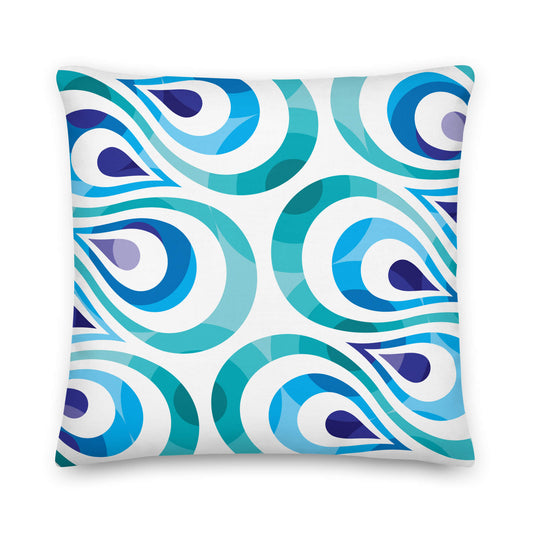 Mid Century Modern Aqua Blue TearDrops 18" Square Throw Pillow front view