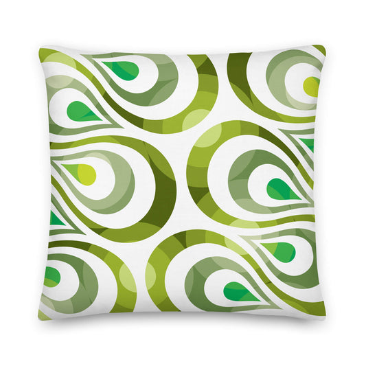 Mid Century Modern Olive Green TearDrops 18" Square Throw Pillow front view