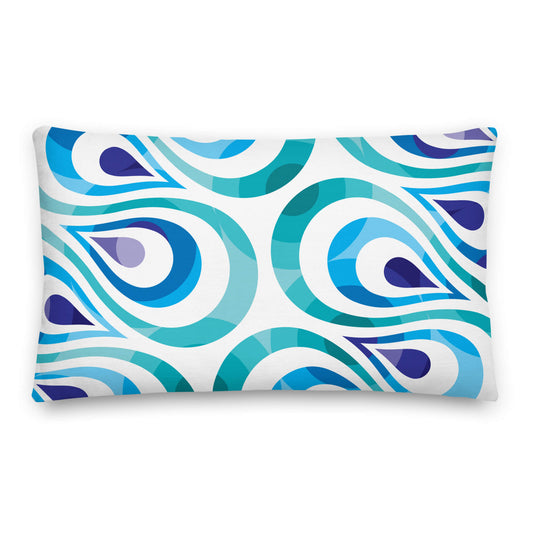 Mid Century Modern Aqua Blue TearDrops 20" x 12" Rectangular Throw Pillow front view