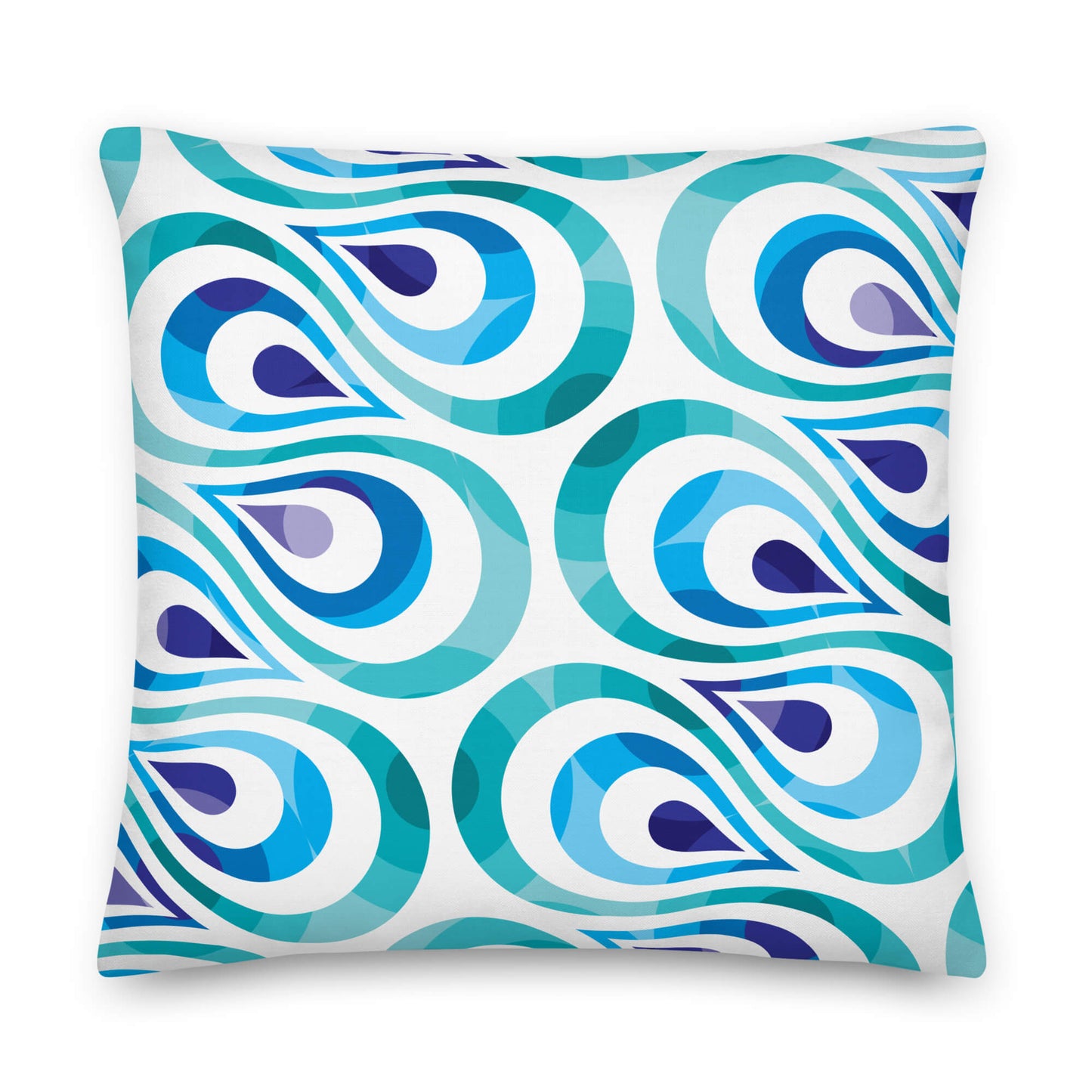 Mid Century Modern Aqua Blue TearDrops 22" Square Throw Pillow front view