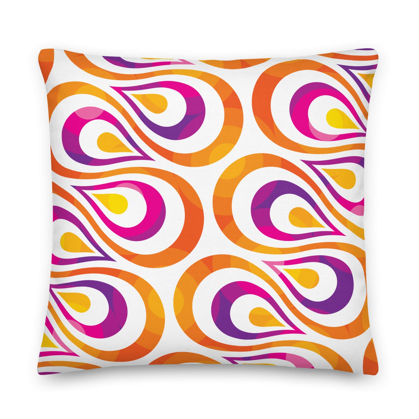 Mid Century Modern Orange Purple TearDrops 22" Square Throw Pillow front view
