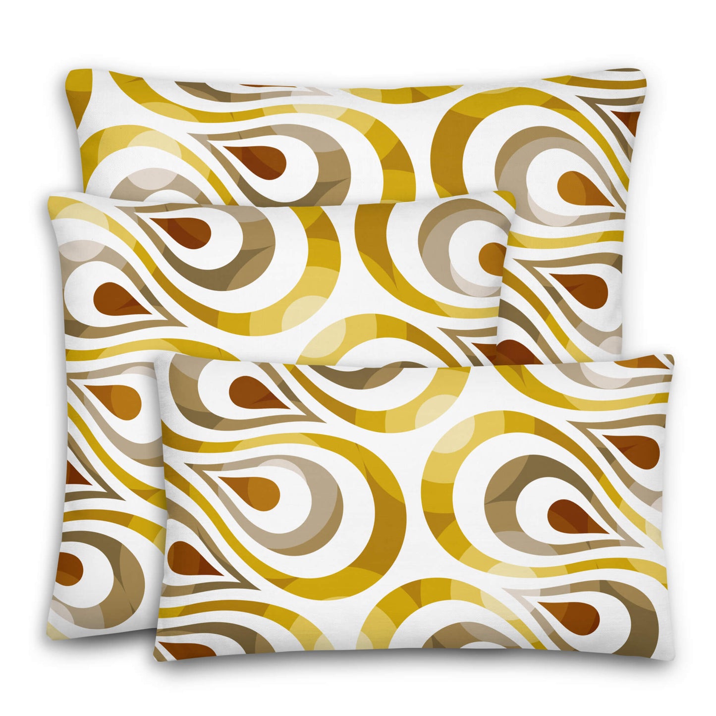 Mid Century Modern Shag Gold TearDrops 22" Square Throw Pillow trio