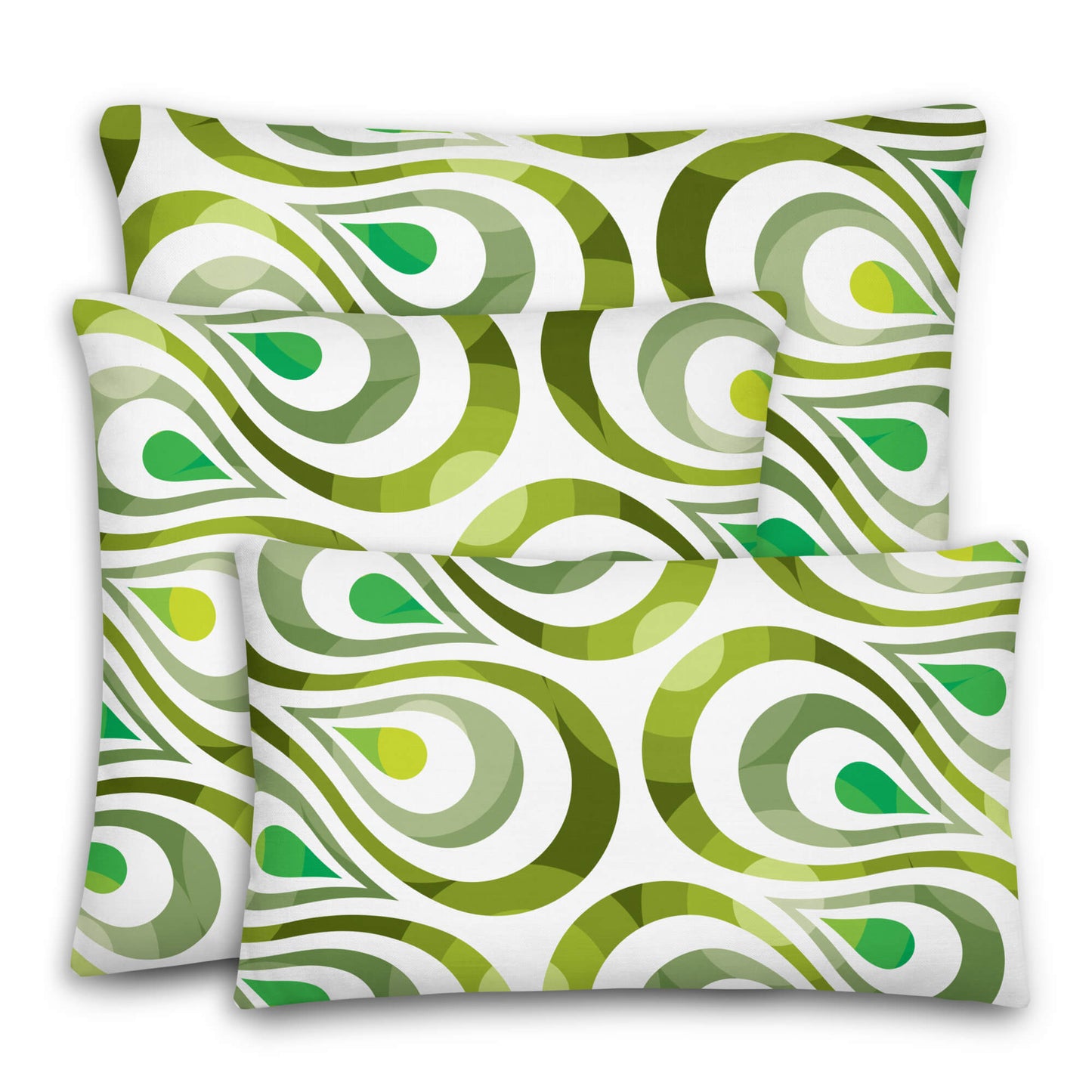 Mid Century Modern Olive Green TearDrops 20" x 12" Rectangular Throw Pillow trio