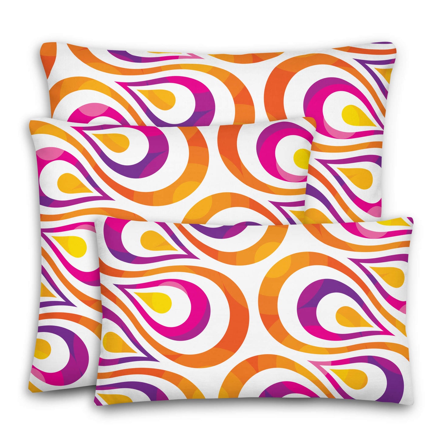 Mid Century Modern Orange Purple TearDrops 22" Square Throw Pillow trio