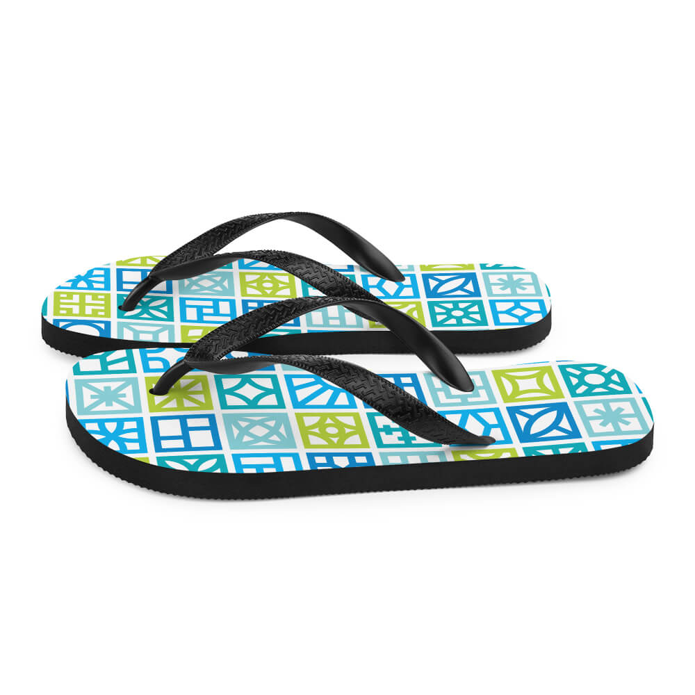 Mid Century Modern Blue Breeze Blocks Flip-Flops side view