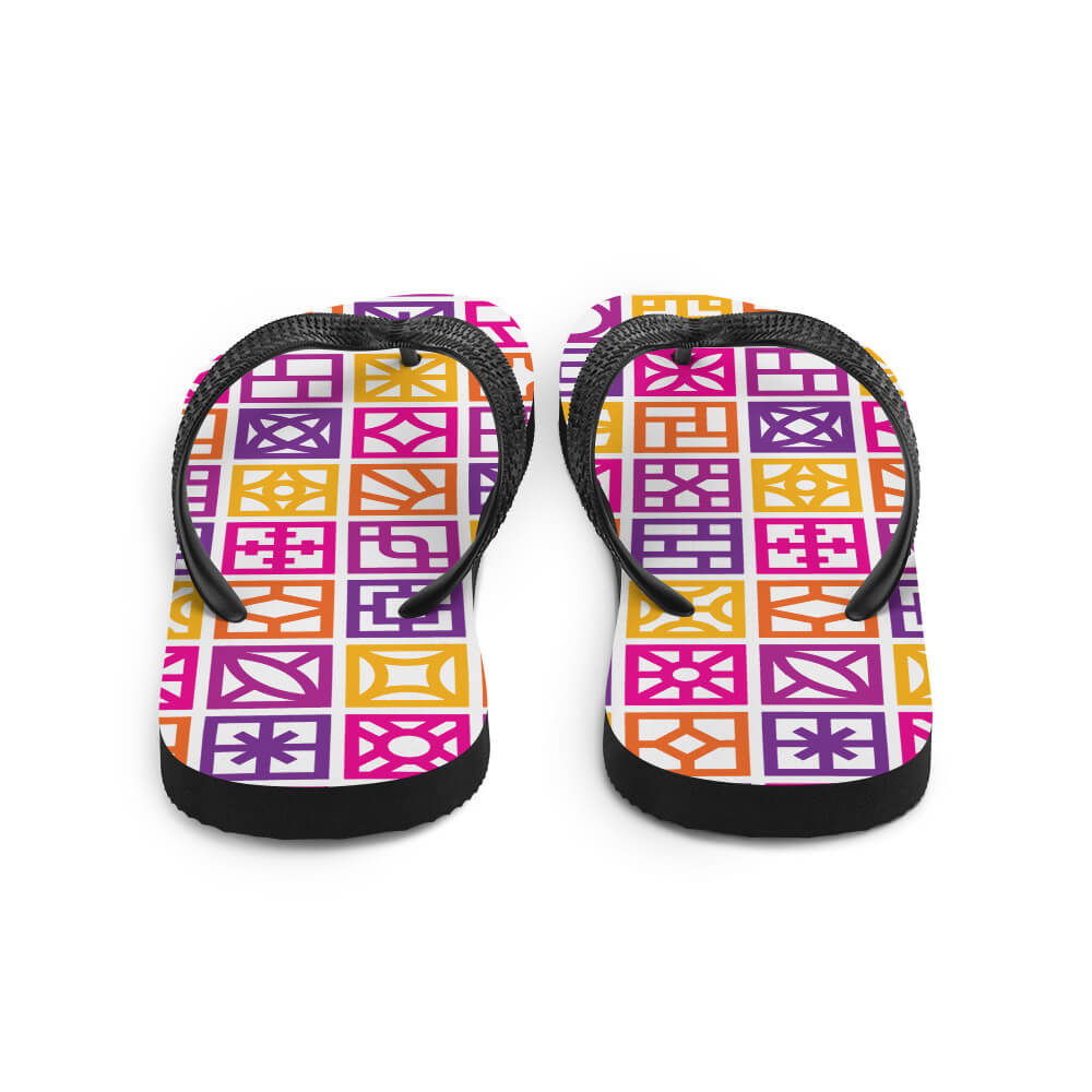 Mid Century Modern Orange Breeze Blocks Flip-Flops back view