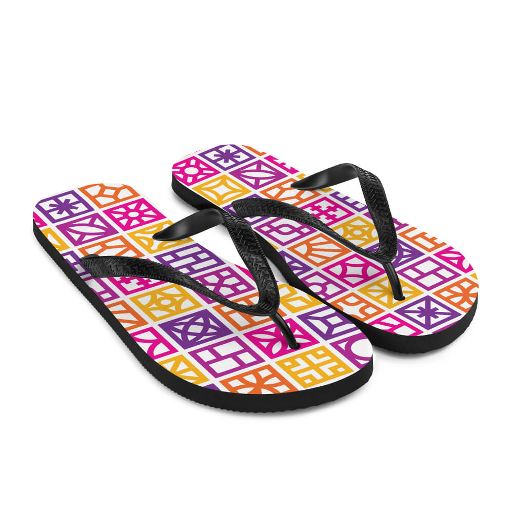 Mid Century Modern Orange Breeze Blocks Flip-Flops angle view