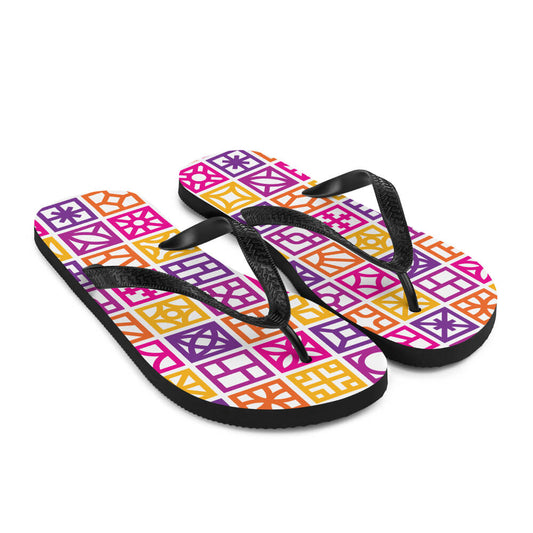 Mid Century Modern Orange Breeze Blocks Flip-Flops angle view