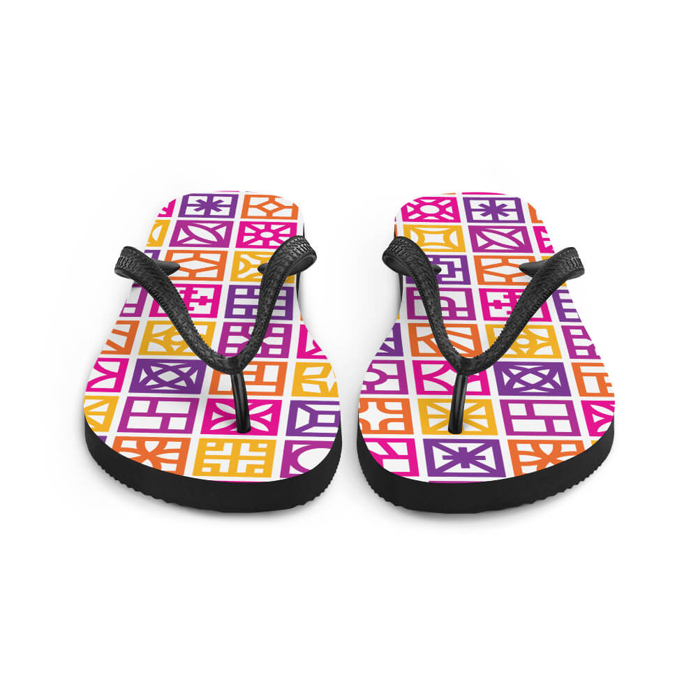 Mid Century Modern Orange Breeze Blocks Flip-Flops front view
