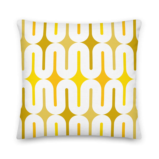 Mid Century Modern Yellow Galaxie 18" Outdoor Pillow front view