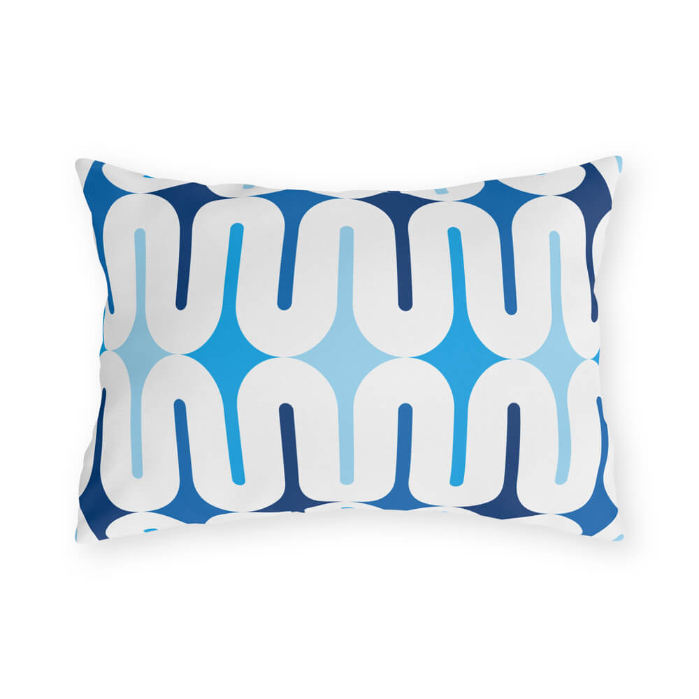 Mid Century Modern Blue Galaxie 20" x 14" Outdoor Pillow front view