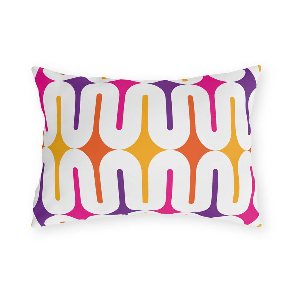 Mid Century Modern Orange Purple Galaxie 20" x 14" Outdoor Pillow front view