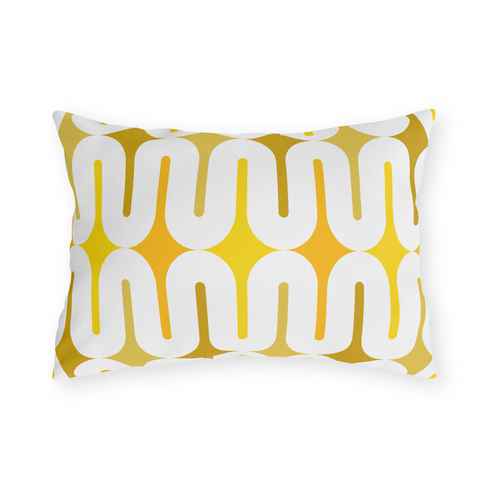 Mid Century Modern Yellow Galaxie 20" x 14" Outdoor Pillow front view
