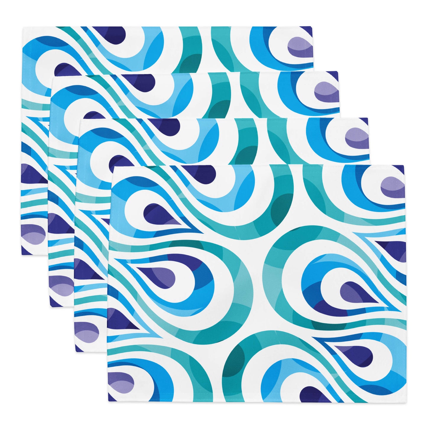 Mid Century Modern Aqua Blue TearDrops Placemats Set of 4 flat set