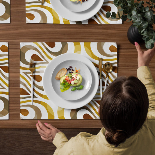 Mid Century Modern Shag Gold TearDrops Placemats Set of 4 table top view