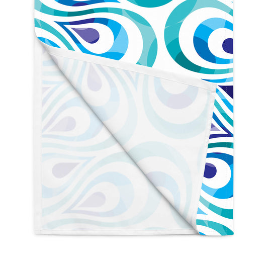 Mid Century Modern Aqua Blue TearDrops Table Runner flip view