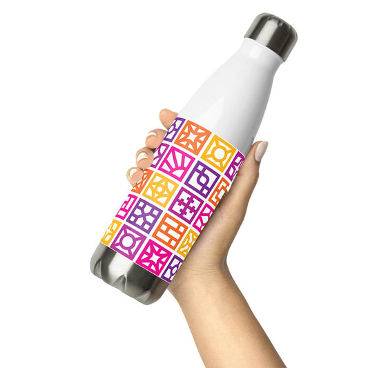 Mid Century Modern Orange Breeze Blocks 17 oz Stainless Steel Designer Water Bottle in hand