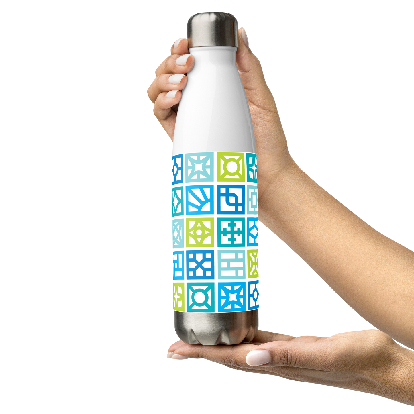 Mid Century Modern Blue Breeze Blocks 17 oz Stainless Steel Designer Water Bottle