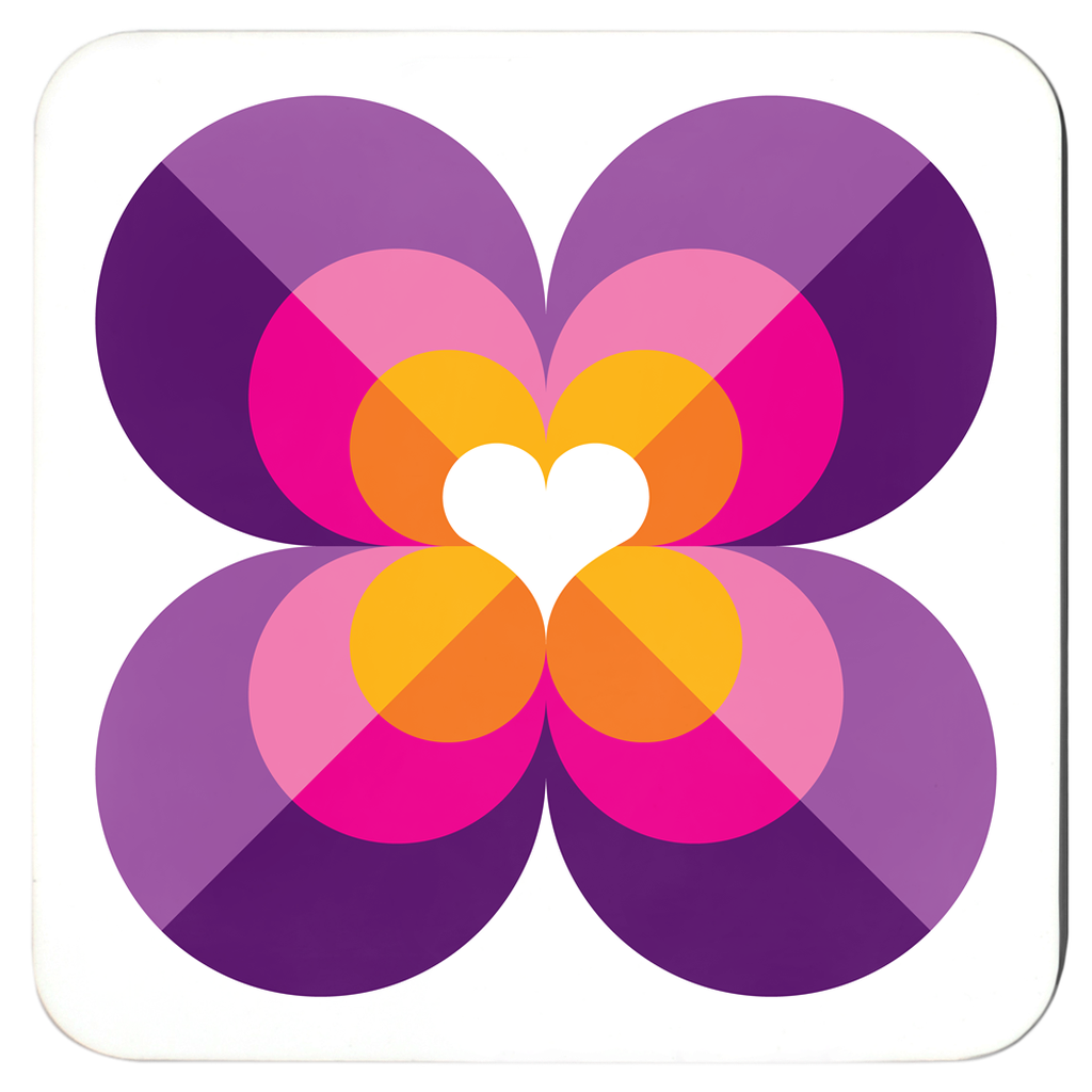 Mid Century Modern Multicolour LoverLeaf Coasters set of 4 purple