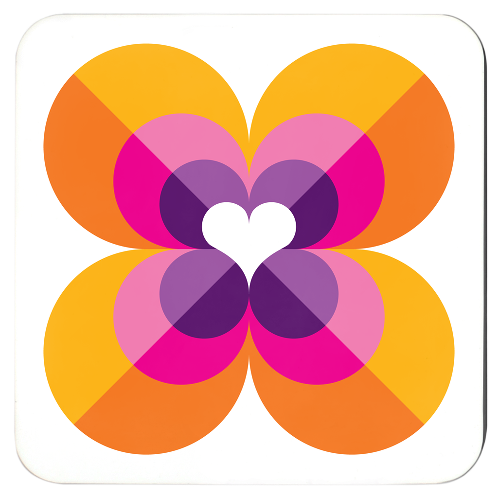 Mid Century Modern Multicolour LoverLeaf Coasters set of 4 orange