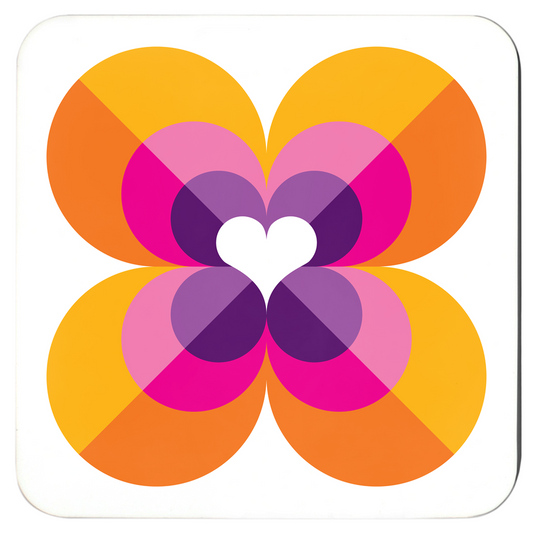 Mid Century Modern Multicolour LoverLeaf Coasters set of 4 orange