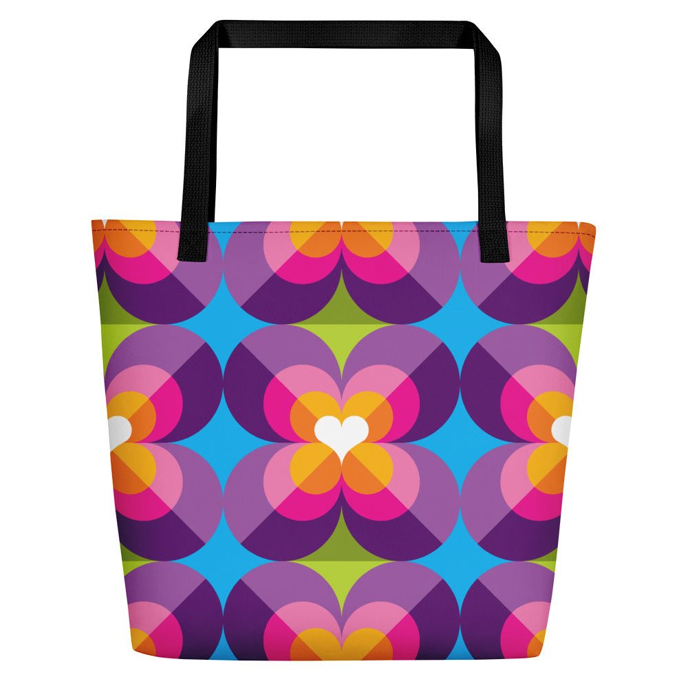 Mid Century Modern Purple Blue LoverLeaf Beach Bag front view