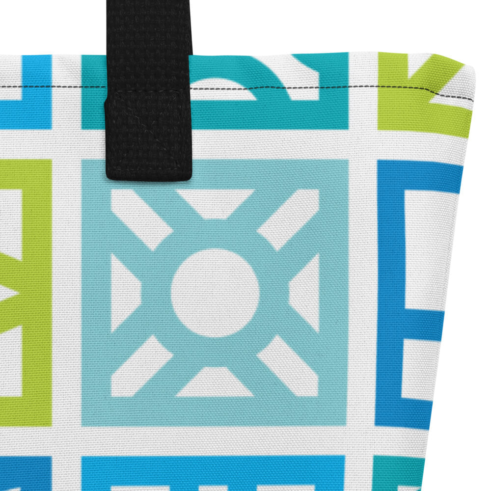 Mid Century Modern Blue Breeze Blocks Beach Bag fabric detail