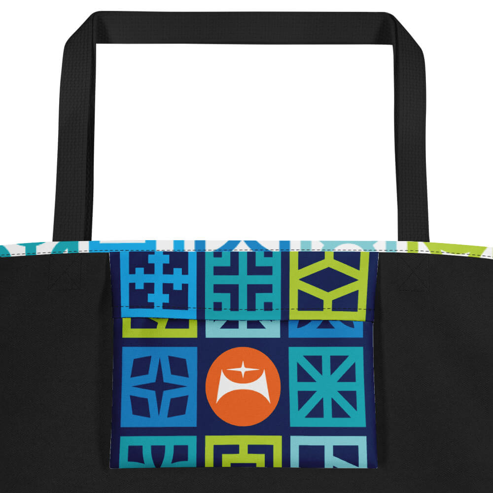 Mid Century Modern Blue Breeze Blocks Beach Bag inside pocket