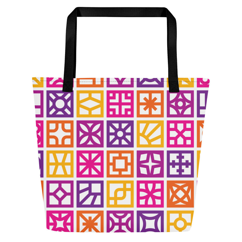 Mid Century Modern Orange Breeze Blocks Beach Bag front view