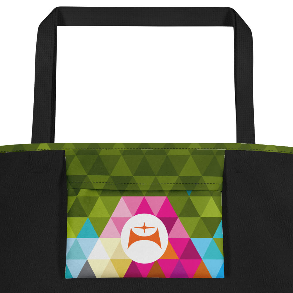 Mid Century Modern Flamingo Beach Bag inside pocket close-up