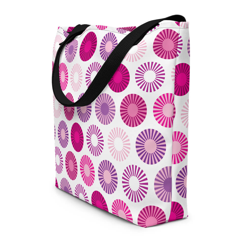 Mid Century Modern Pink FlowerPower Beach Bag side view