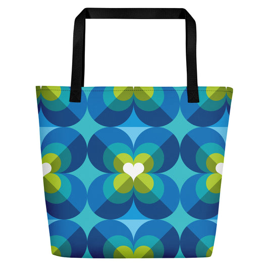 Mid Century Modern Aqua Blue LoverLeaf Beach Bag front view