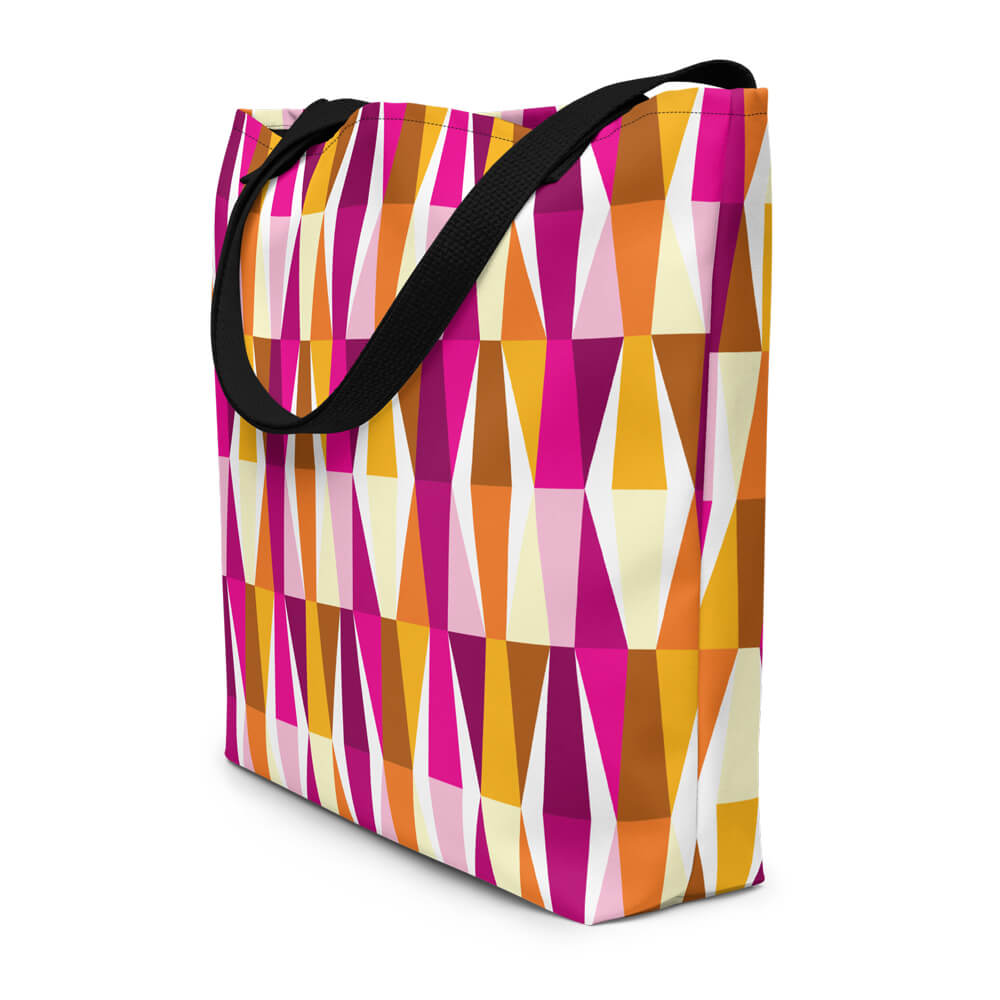 Mid Century Modern Orange Pink LozAnges Beach Bag side view