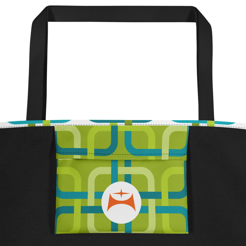 Mid Century Modern Green PanAmTrays Beach Bag inside pocket close-up