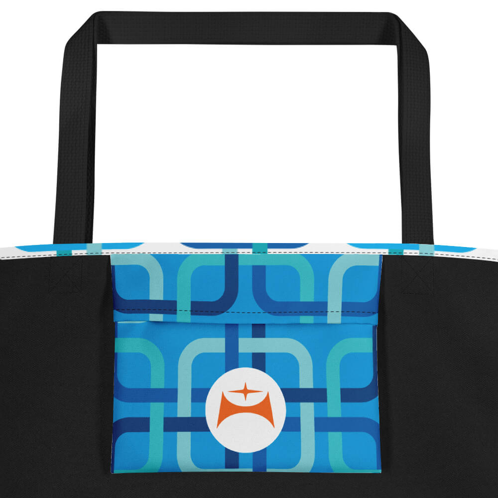 Mid Century Modern Blue PanAmTrays Beach Bag inside pocket close-up