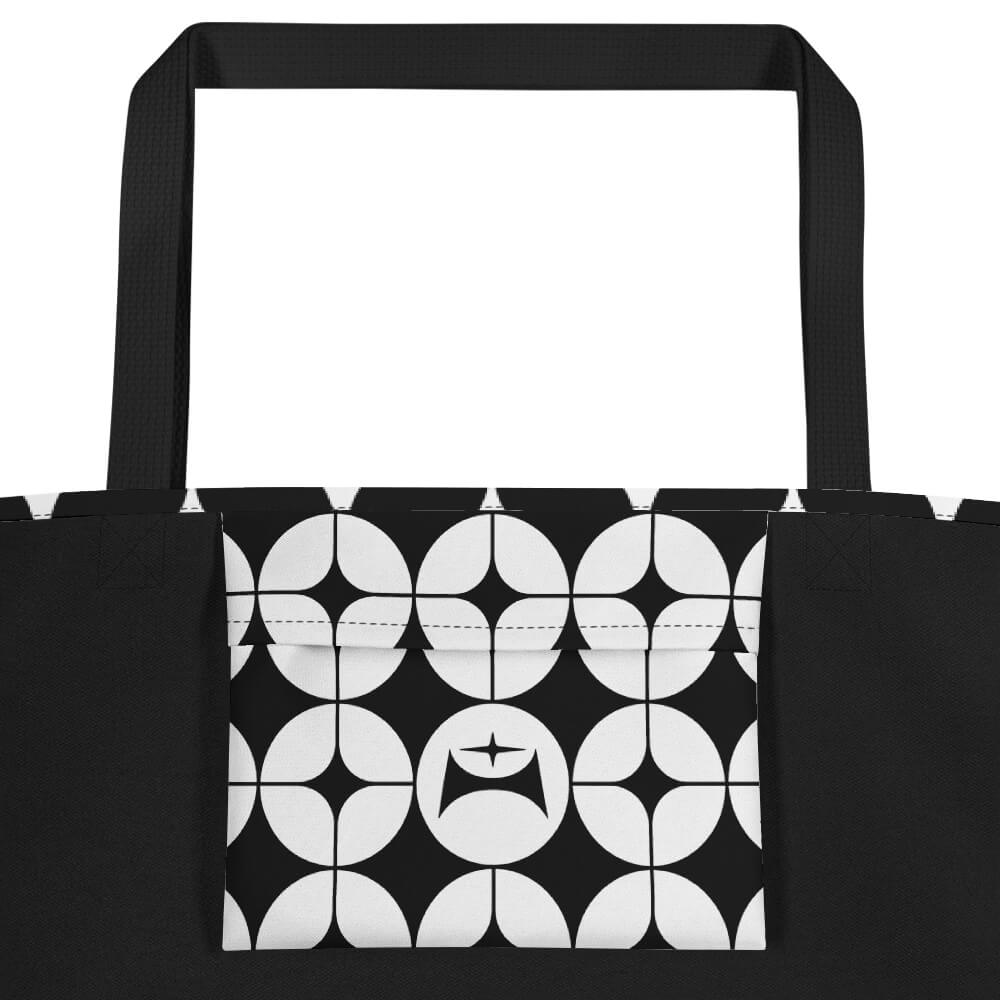 Mid Century Modern Black and White StarChips Beach Bag inside pocket