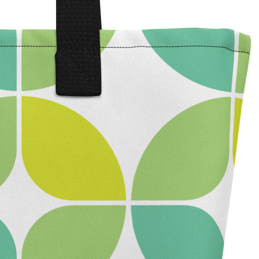 Mid Century Modern Blue Aqua StarChips Beach Bag fabric detail