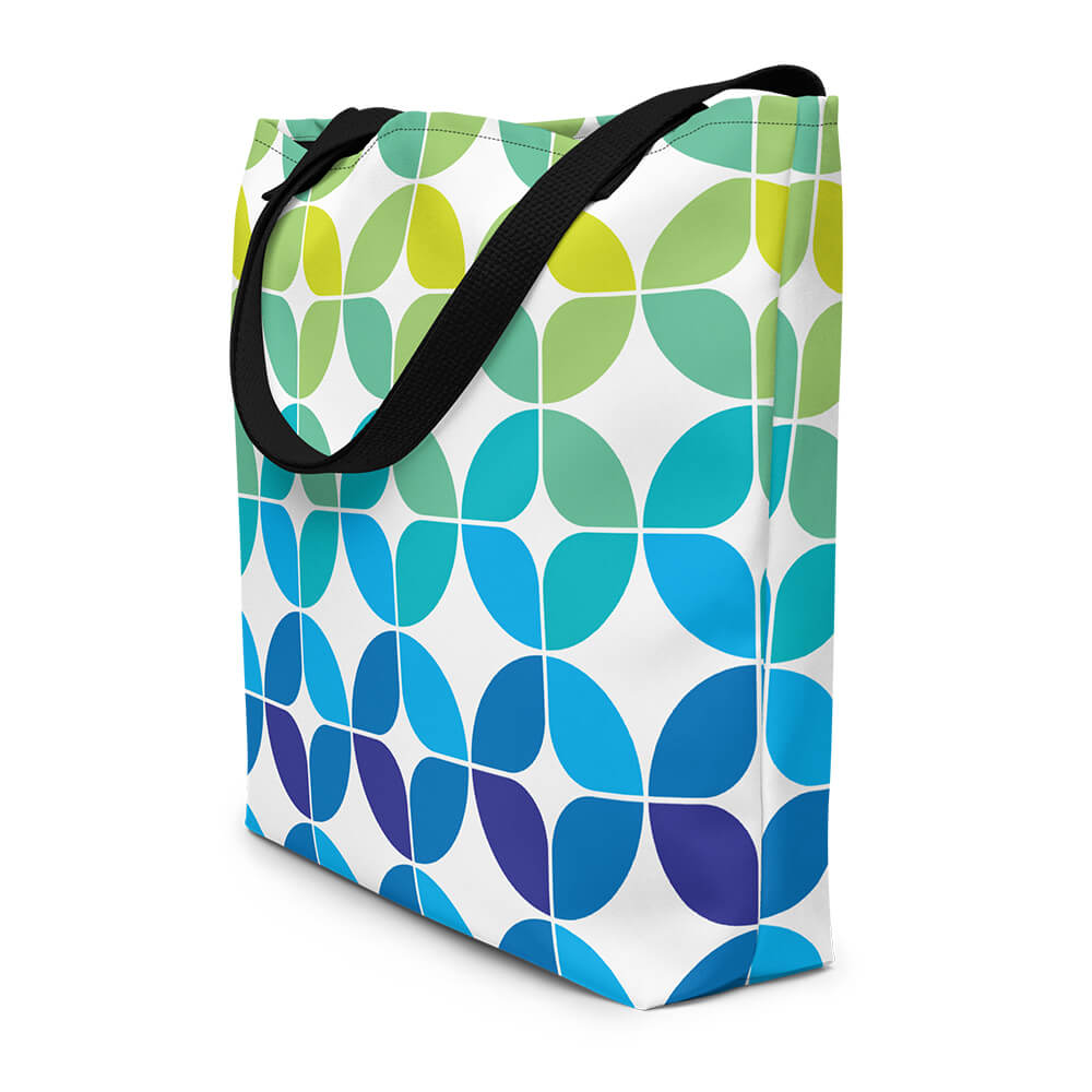 Mid Century Modern Blue Aqua StarChips Beach Bag side view