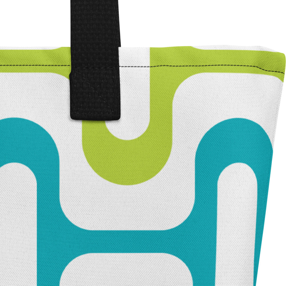 Mid Century Modern Aqua Green ZipperDee Beach Bag fabric close-up