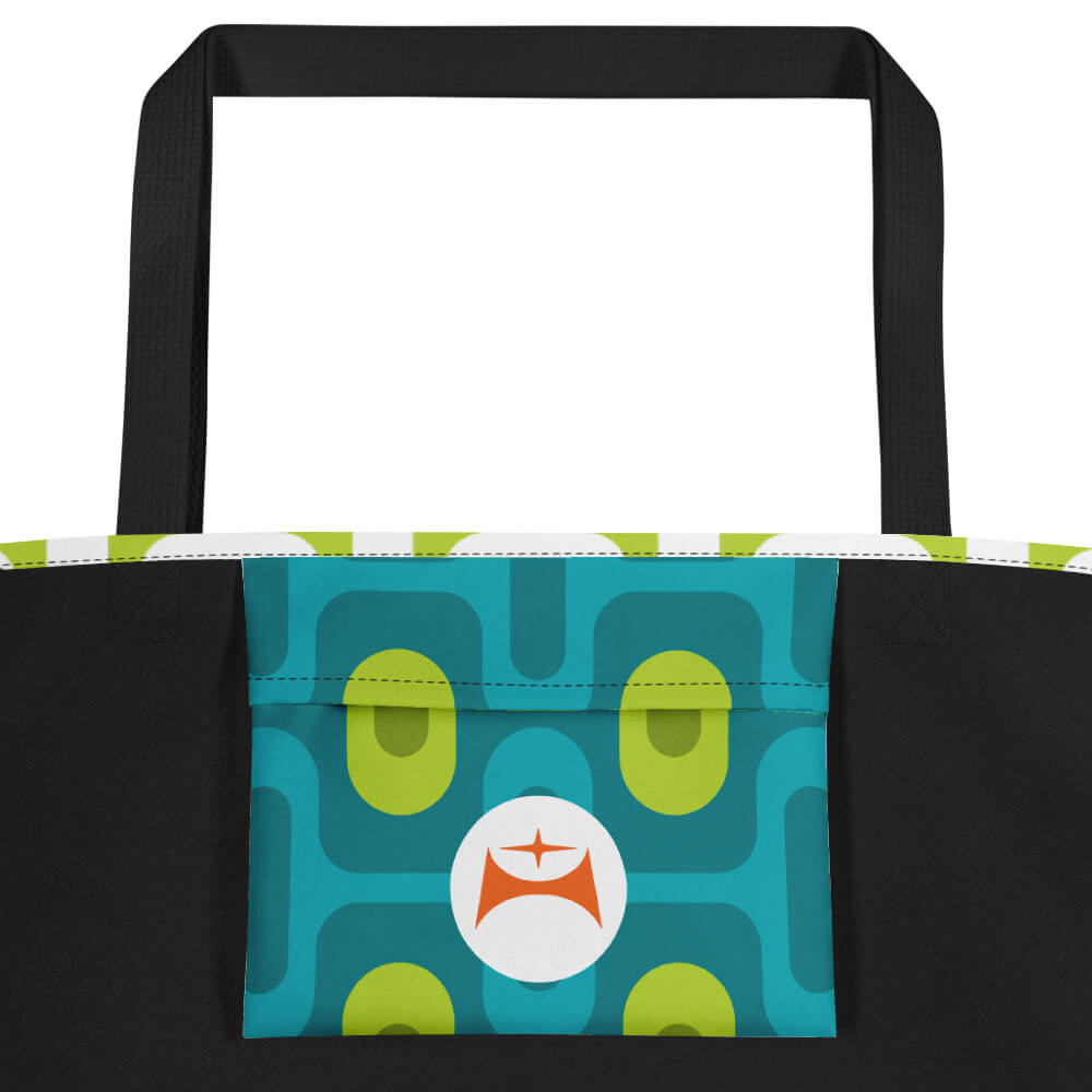 Mid Century Modern Aqua Green ZipperDee Beach Bag inside pocket close-up