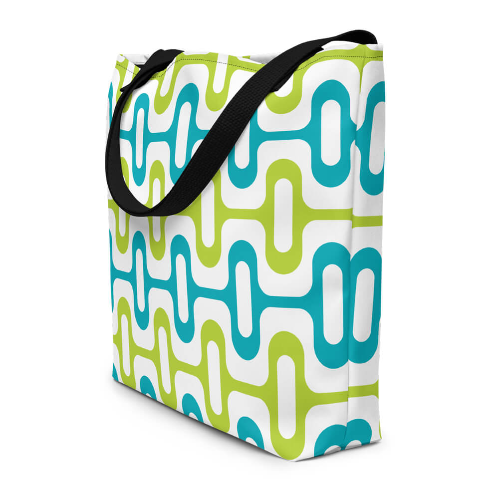 Mid Century Modern Aqua Green ZipperDee Beach Bag side view