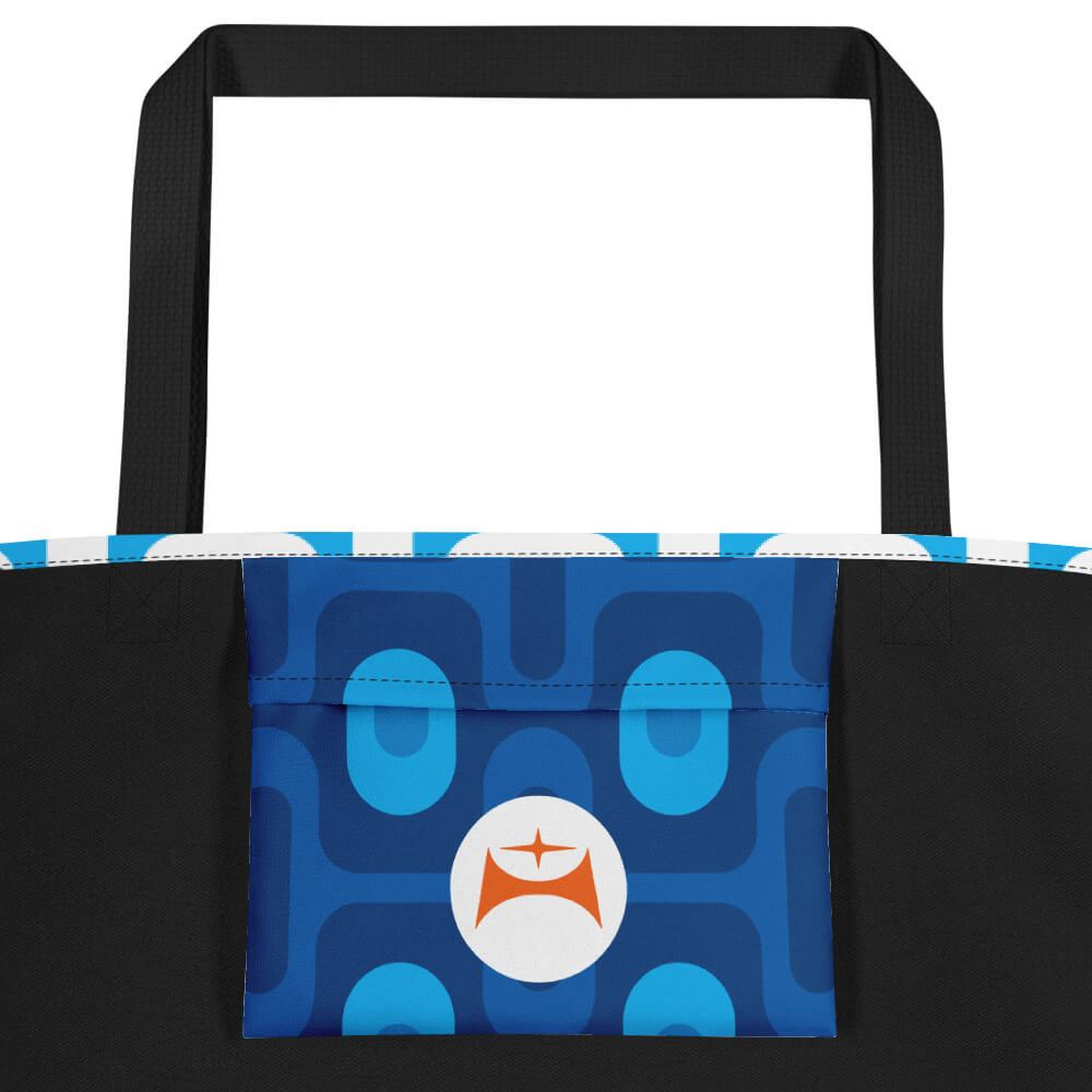 Mid Century Modern Blue ZipperDee Beach Bag inside pocket