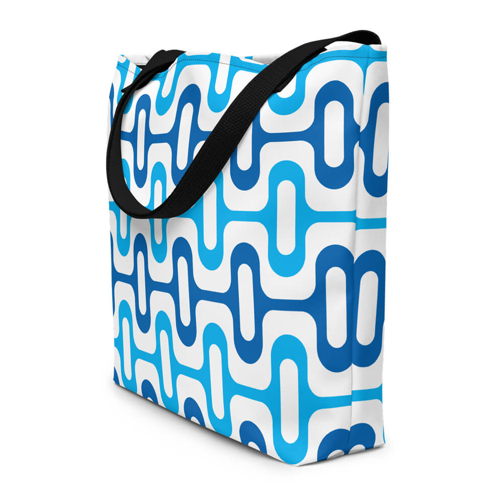 Mid Century Modern Blue ZipperDee Beach Bag side view
