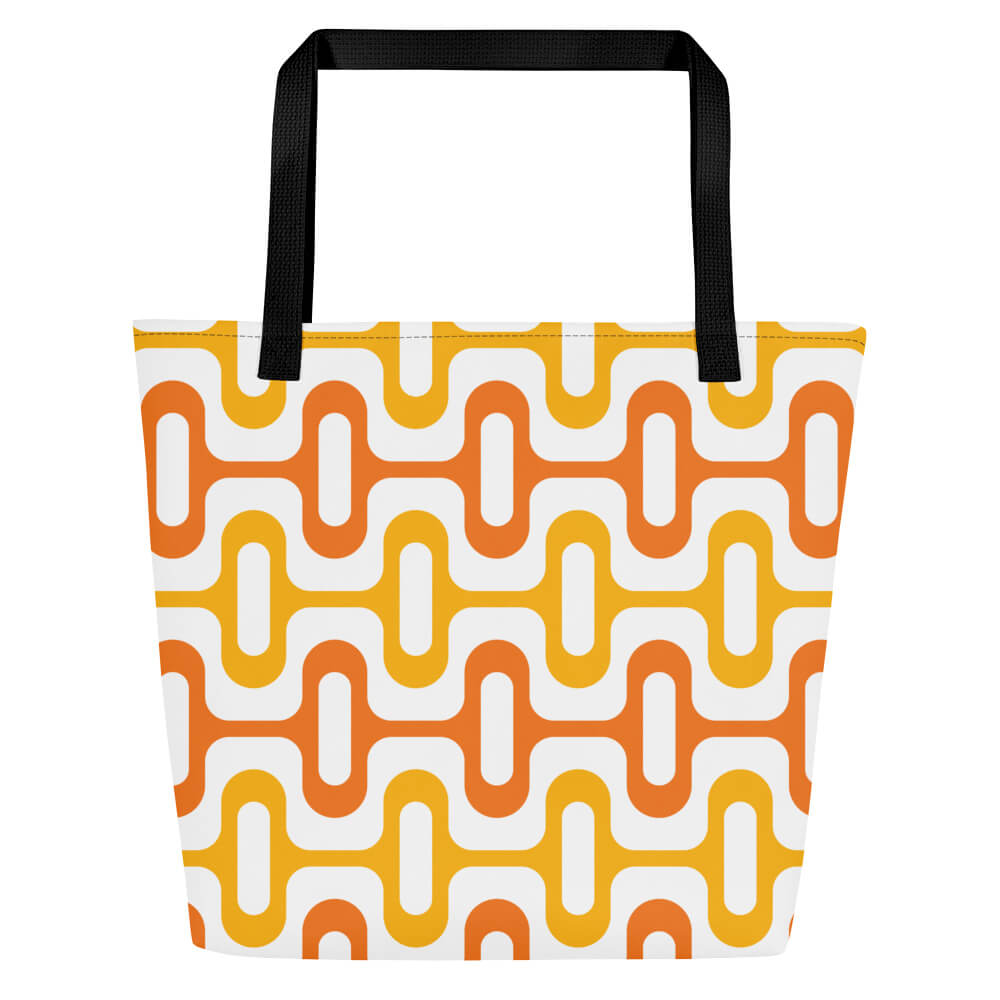 Mid Century Modern Orange ZipperDee Beach Bag front view