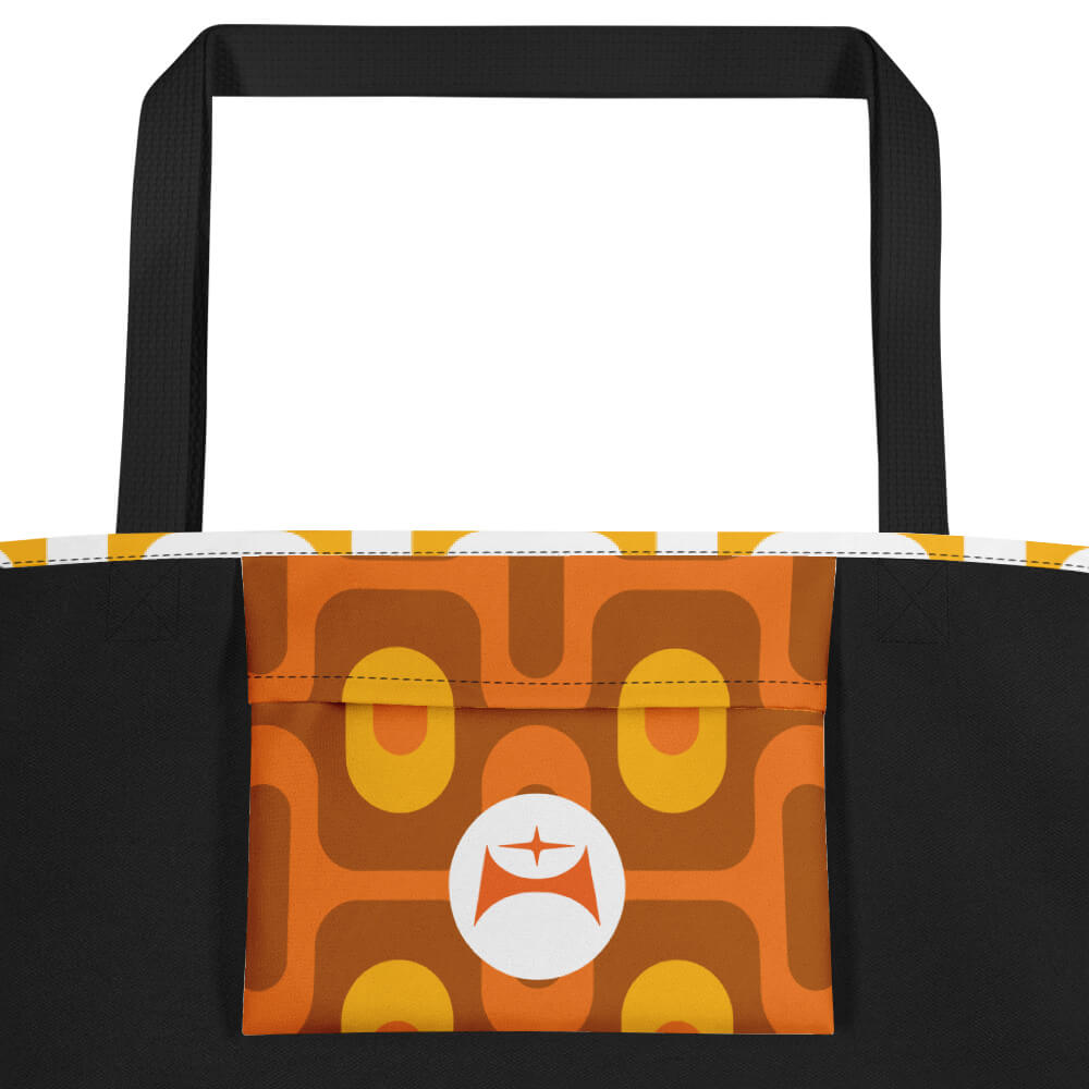 Mid Century Modern Orange ZipperDee Beach Bag inside pocket