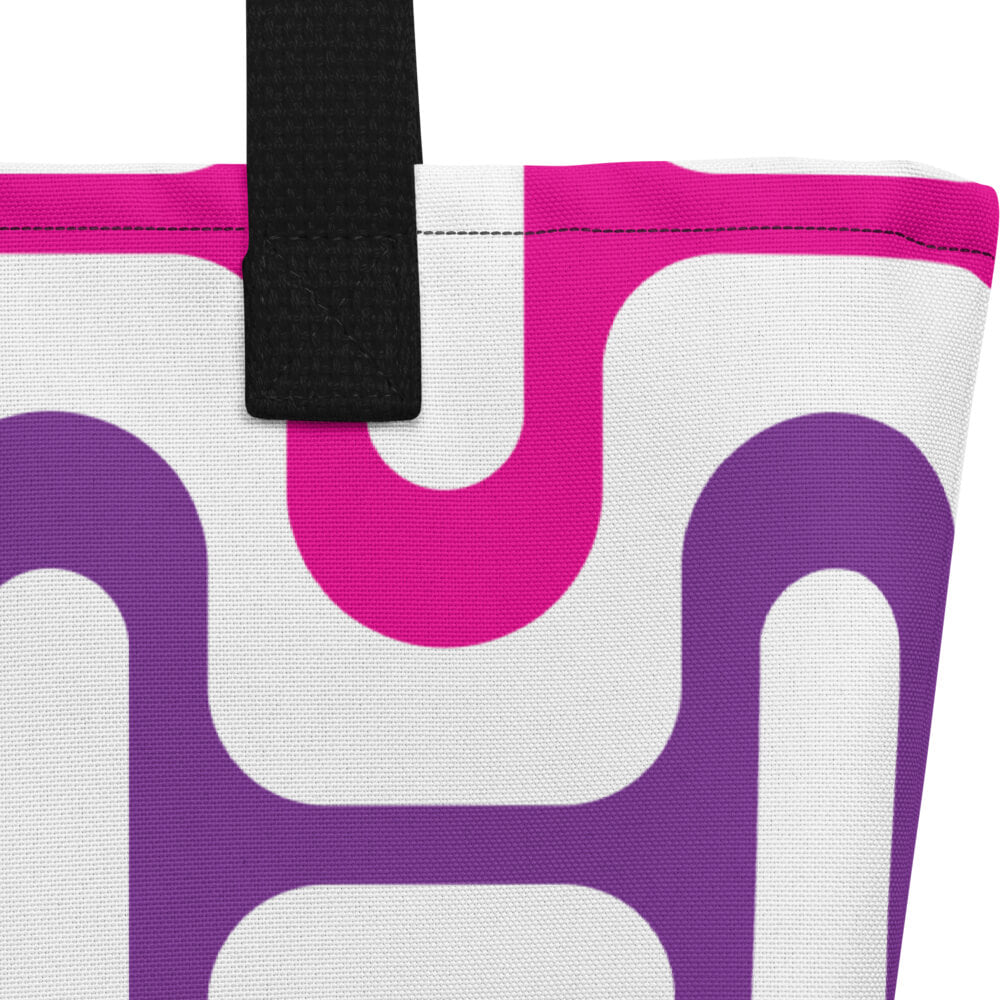 Mid Century Modern Purple ZipperDee Beach Bag fabric close-up