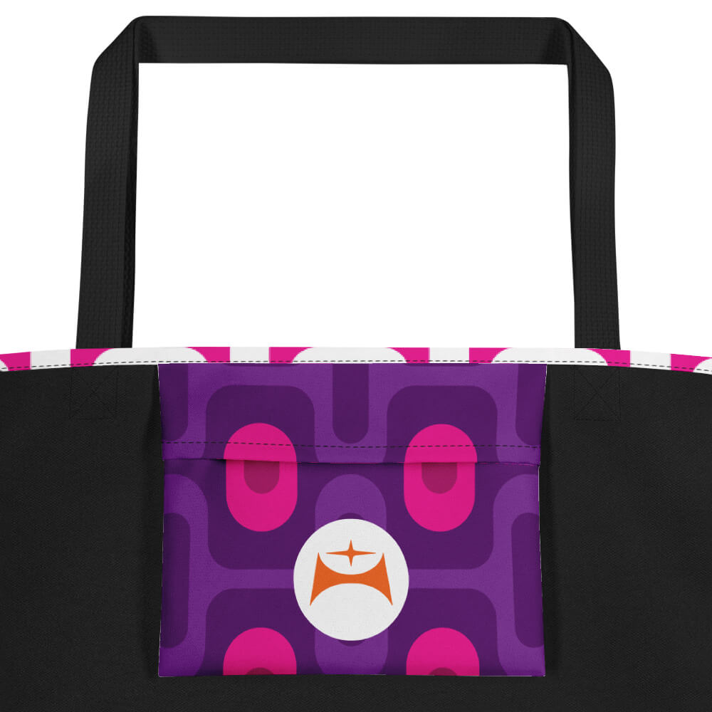 Mid Century Modern Purple ZipperDee Beach Bag inside pocket