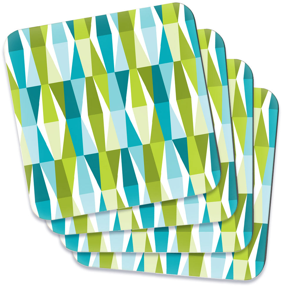 Mid Century Modern Aqua Green LozAnges Coasters set of 4
